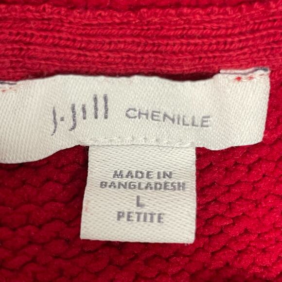 J. Jill Chenille Red Boxy Cropped Cable Knit Sweater Size L Petite - Picture 5 of 9